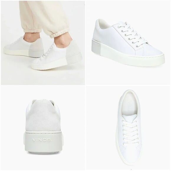 VINCE Bensley Leather & Suede 2 Toned Lace Up Platform Sneakers White Gray 9.5 - Picture 3 of 16